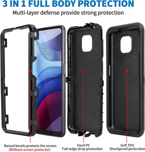 Miniatura 3 de Funda para Moto G Power 2021, Motorola G Power 2021, resistente a prueba de golpes, protección a prueba de polvo, 3 en 1, funda protectora Negro