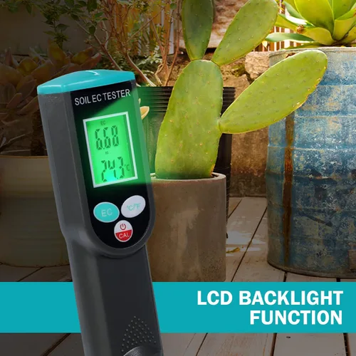 Miniatura 2 de Medidor digital EC de suelo 2 en 1 plantas porfesionales medidor de temperatura EC con sensor con cable, pantalla LCD retroiluminada, compensación