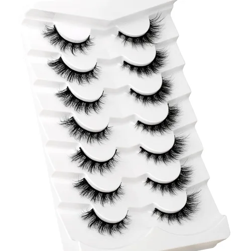 Miniatura 281 de Pooplunch - Pestañas postizas finas de visón sintético, estilo ojo de gato, naturales, cruzadas, tipo racimo, efecto 8D de volumen, tiras