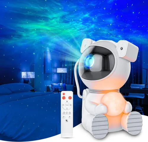 Cayclay Proyector astronauta de galaxia, proyector de estrellas con temporizador y control remoto, luz nocturna con lámpara de luna, lámpara LED de