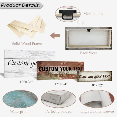 Miniatura 5 de LZIMU Letreros personalizados para pared, impresiones en lienzo personalizadas con tu texto, letrero familiar, arte de pared para decoración rústica
