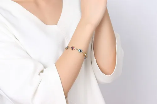 Miniatura 6 de Blowin Pulsera de acero inoxidable multicolor contra el mal de ojo pulsera de mano de Fátima Hamsa pulseras con encanto, Acero inoxidable