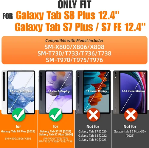 Miniatura 2 de SEYMAC stock Funda para Samsung Galaxy Tab S7 FE / S8 Plus 5G Funda de 12.4 pulgadas con protector de pantalla portalápices