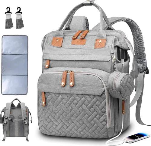 SHITIESHOU Bolsa de pañales para mamá y papá, con cambiador, 19 bolsillos, grande, impermeable, bolsa de pañales para bebé, niña, niño, con bolsillo