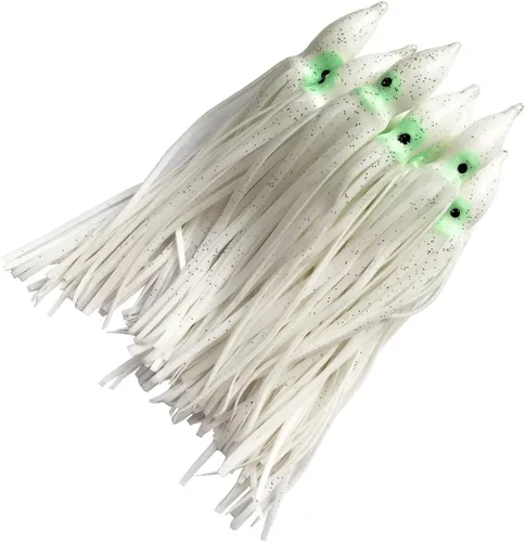 Miniatura 11 de Hoochie - Faldas de pulpo, señuelos de pesca con aparejos de pesca de plástico suave, faldas de calamar luminosas, señuelos de agua salada/cebo, 1.9