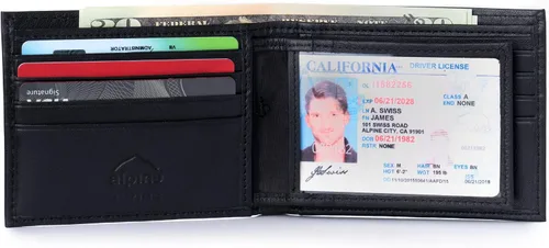 Miniatura 4 de Alpine Swiss Cartera plegable de cuero con bloqueo RFID para hombre de alta capacidad