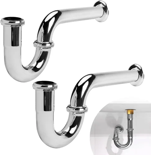 Miniatura 9 de Trampa P de acero inoxidable – Trampa para lavabo de baño de 1 1/4 pulgadas con arandela reductora, negro mate