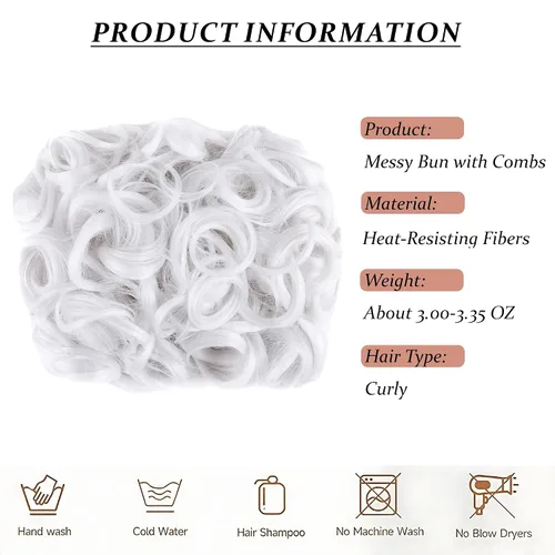 Miniatura 2 de Elaine Peines para moño desordenado, extensión de moños, extensión de moño grueso, con clip, coleteros para mujer (#blanco)