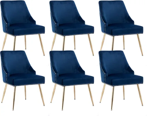 Miniatura 10 de KCC Juego de 2 sillas de comedor de terciopelo con forma de cabeza de clavo con patas doradas para cocina, sala de estar (gris)