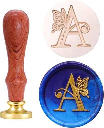 Miniatura 10 de SWANGSA Sello de cera con letra inicial del alfabeto C, sello de sellado de letras de mariposa elegante vintage para invitación de fiesta de boda