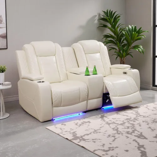 Miniatura 70 de Juego de Sofá Reclinable Eléctrico, Juego de Sofá y Sillón Reclinable de Cuero Negro, Juegos de Muebles de Sala de Estar, Sofá de Dos Plazas
