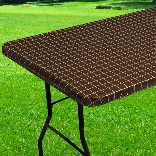 Miniatura 36 de Mantel redondo de vinilo de 36 a 44 pulgadas, mantel elástico impermeable con reverso de franela, mantel de plástico para picnic, campamento, al Café