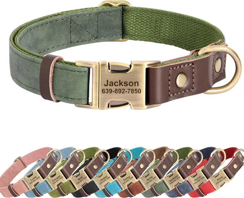 Miniatura 9 de Collares personalizados de piel sintética suave con nombre de mascota y número de teléfono para perros medianos, collares ajustables y duraderos