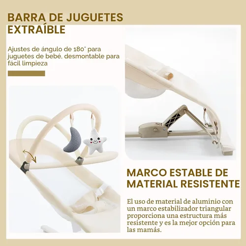 Miniatura 7 de Silla de balanceo y reclinable portátil 3 en 1 para bebé de recién nacido a niño pequeño - 4 posiciones de reclinado ajustables, tela de algodón