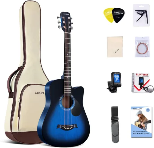Miniatura 8 de Guitarra acústica negra de 38 pulgadas, kit para principiantes de guitarra acústica para adultos, juego de iniciación con bolsa acolchada, correa