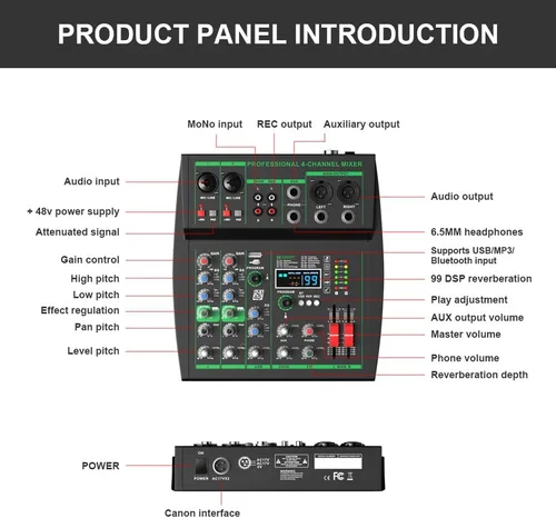Miniatura 9 de MW-4 Consola de sonido portátil profesional de 4 canales Bluetooth 5.0 Tarjeta de sonido USB 99 sonidos de audio DJ Karaoke en vivo Grabación