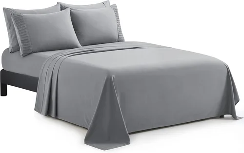 Miniatura 8 de Marina Decoration Juego de sábanas de 4 piezas ultra suave y sedoso de rayón sólido de bambú para todas las estaciones, con 2 fundas de almohada