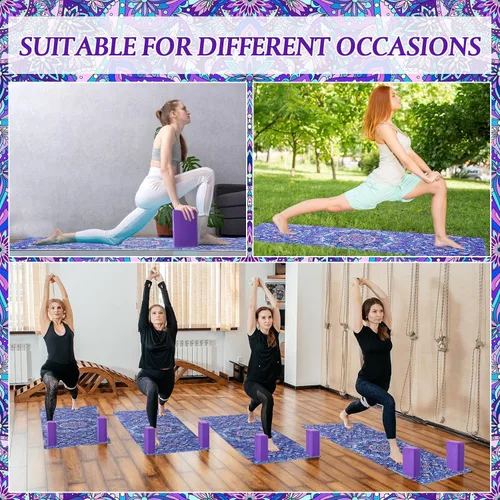 Miniatura 7 de Tinideya 3 Pcs Yoga Mat Yoga Block 6 MM Thick Yogas Mat Non Slip with Carrying Strap Travel Mats for Exercise, Fitness, Pilates, Floor Workouts