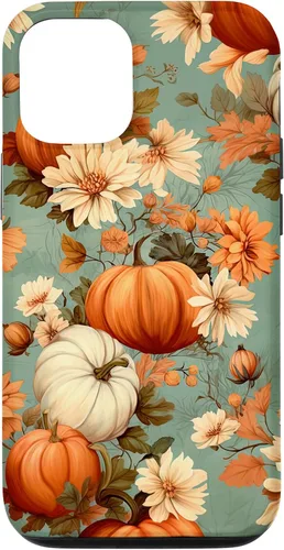 Funda con temática de otoño para iPhone 12/12 Pro, diseño vintage de otoño con diseño de calabaza y calabaza