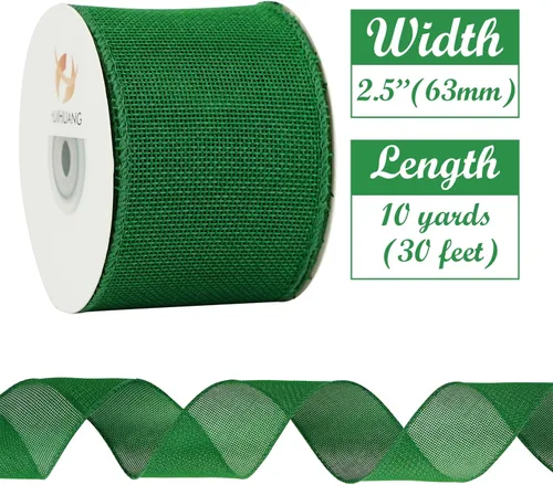 Miniatura 2 de HUIHUANG Cinta de arpillera con alambre verde esmeralda, 2.5 pulgadas x 10 yardas, con borde con alambre para coronas, lazos grandes, manualidades