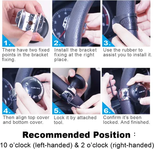 Miniatura 7 de Hypersonic Pomo Giratorio para Volante de Vehículo, Accesorio Universal para Coche (Plata)