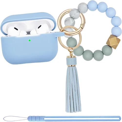 Miniatura 12 de Funda compatible con Airpods Pro de 2ª generación 2022, funda protectora de silicona suave con llavero de pulsera para Apple Airpods Pro 2 funda