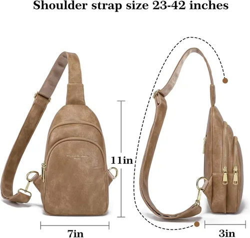 Miniatura 7 de Bolso cruzado pequeño, riñonera para mujeres y hombres, bolso bandolera de cuero para regalos, Estilo 5, color caqui.