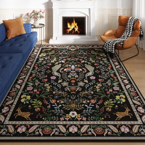 Miniatura 30 de Rugcomf Alfombra de pasillo lavable para cocina 2'6''x8' Alfombra de pasillo para entrada interior floral antideslizante alfombra suave para Azul
