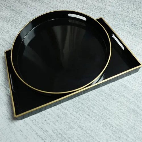 Miniatura 5 de Spsyrine Bandeja decorativa redonda negra, bandeja de plástico de 13 pulgadas con asas para otomana, mesa auxiliar, baño, cocina, sala de estar