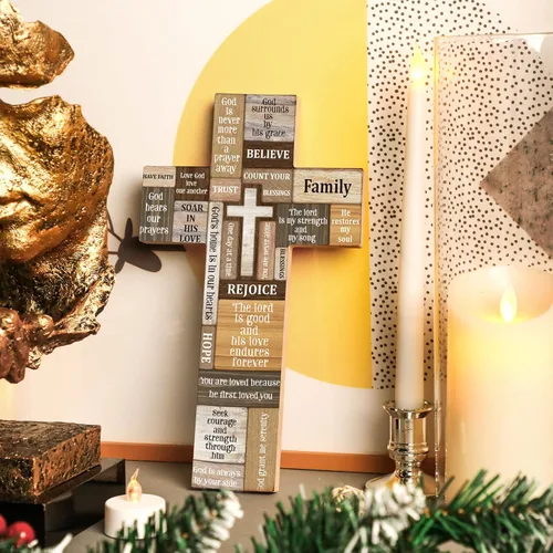 Miniatura 4 de Jetec Decoración de pared con cruz cristiana de madera, cruz de Pascua, fe religiosa, versículo bíblico, letrero de pared o mesa para Pascua, regalo