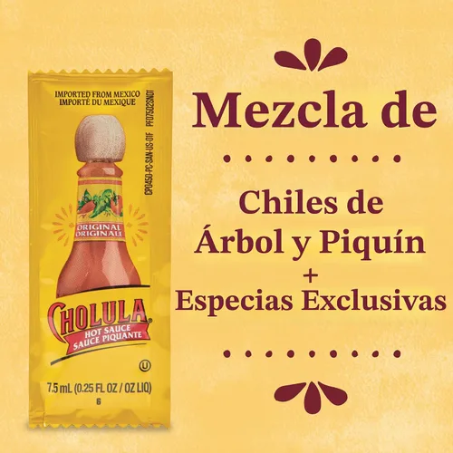 Miniatura 5 de Cholula Paquetes originales de salsa picante, 200 unidades Hecho a mano de pimientos mexicanos y mezcla de especias exclusivas Sin gluten