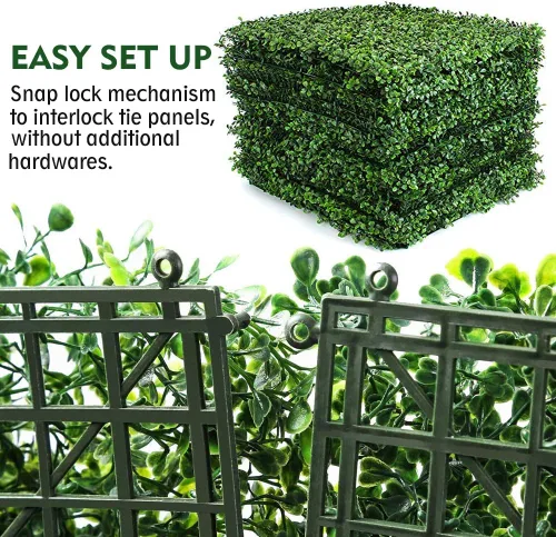 Miniatura 4 de 6 paneles artificiales de boj de 20 x 20 pulgadas, plantas de seto topiario con protección UV, tapetes de pared de césped sintético para exteriores