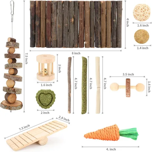 Miniatura 8 de Accesorios para jaula de hámster YIXUND, 12 juguetes diferentes para masticar para conejillo de indias, chinchillas, jerbos, ratones, ratas, ratón