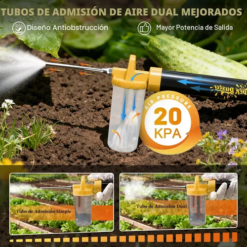 Miniatura 5 de Polvo de tierra de diatomeas, pulverizador de polvo con longitud ajustable de 4 pies, aplicación multiusos para jardín interior y exterior (amarillo)