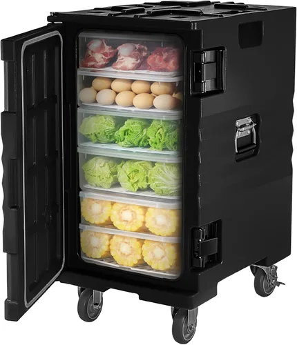 Miniatura 13 de VEVOR Portador de comida aislado, Caja caliente apilable de 32Qt para catering con barril de acero inoxidable, Calentador de alimentos de carga Negro