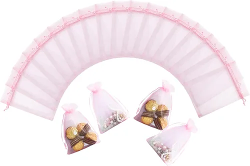 Miniatura 19 de Wudygirl 100 bolsas de organza de 3.9 x 4.7 pulgadas, bolsas de regalo transparentes con cordón, para bodas, fiestas, joyas, perfumes, sobres