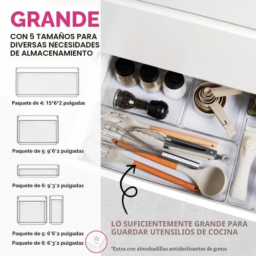 Miniatura 2 de Criusia Paquete de 16 Contenedores Organizadores de Cajón de Plástico Transparente Grandes - 5 Tamaños Organizadores de Baño y Tocador de Acrílico