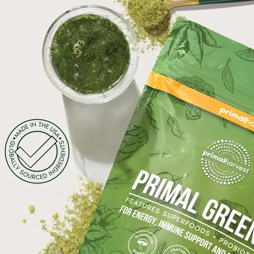 Miniatura 7 de Polvo de SuperVerdes Primal Harvest, 30 porciones con +50 Superalimentos de verduras, clorella, probióticos, té verde, hierba de trigo, kale