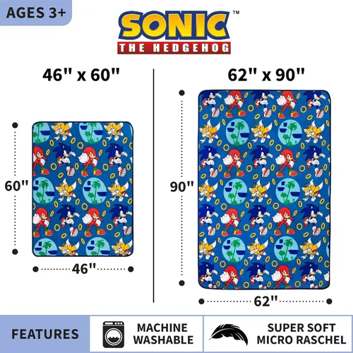 Miniatura 4 de Franco Ropa de cama para niños Manta de sofá de felpa súper suave, 46 x 60 pulgadas, Sonic The Hedgehog, Anime Sonic el erizo