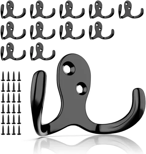 Miniatura 8 de ZAYBOD Paquete de 10 Ganchos Negros de Servicio Pesado Montados en la Pared con 30 Tornillos - Vestíbulo, Mochila, Bata, Ganchos para Sombreros