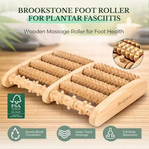 Miniatura 3 de Brookstone Masajeador de pies para neuropatía y alivio de la fascitis plantar, masajeador de rodillo de madera para pies, alivio del dolor de Roble