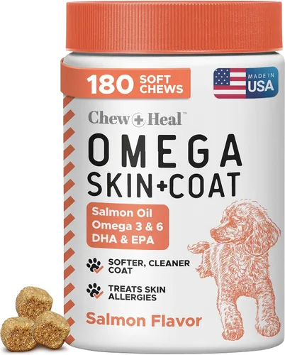 Miniatura 7 de Omega para perros – 180 deliciosos masticables suaves – Golosinas de aceite de salmón para la piel y el pelaje, alivio de la picazón – Mezcla