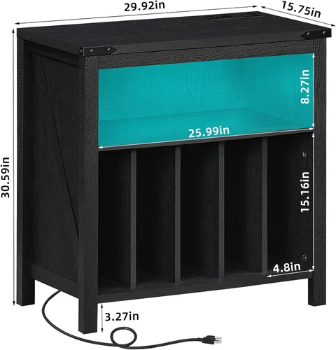 Miniatura 2 de Joaxswe Soporte Grande para Tocadiscos con Estación de Carga y Luces LED, Gabinete Portador de Almacenamiento de Discos de Vinilo que Sostiene hasta