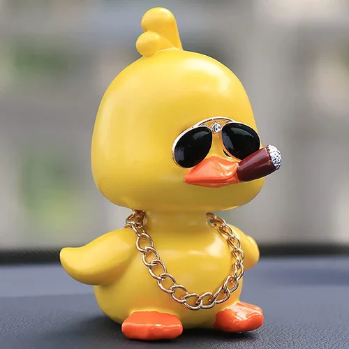 Miniatura 5 de wonuu Lindos adornos de pato amarillo para coche, decoraciones de tablero de instrumentos de coche, muñeca de cabeza sacudida De pie amarillo