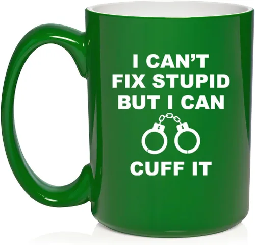 Miniatura 14 de Daylor Taza de café de cerámica con texto en inglés "I Can't Fix Stupid But I Can Cuff It" para oficial de policía, taza de té de cerámica, regalo