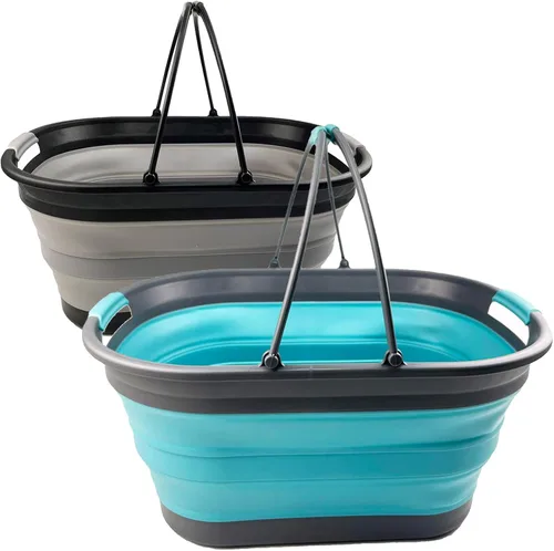 SAMMART Cesta plegable de plástico para la ropa sucia de 38 litros (10 galones), contenedor de almacenamiento plegable, tina de lavado portátil,