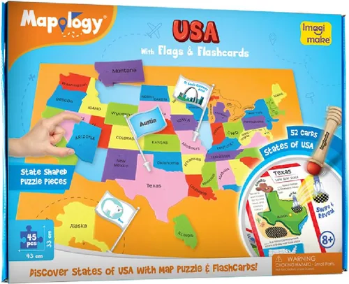 Miniatura 6 de Imagimake - Rompecabezas Mapology con tarjetas didácticas de Estados Unidos, con banderas, países, capitales, juguetes educativos para aprender