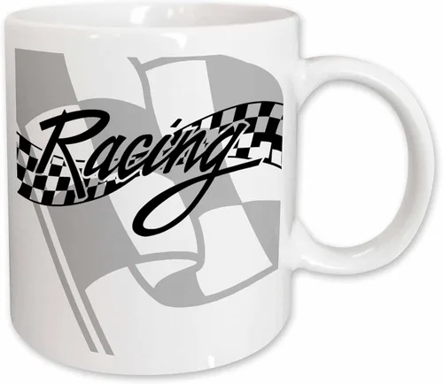Miniatura 13 de 3dRose Taza de café, tamaño – 15 oz – Bandera de carreras a cuadros en blanco y negro PS Creations – divertido regalo de taza de café