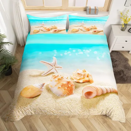 Juego de funda de edredón de océano azul, tamaño individual, juego de ropa de cama de 2 piezas para niños, adolescentes y niñas, decoración de