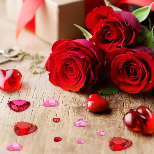 Miniatura 6 de Chuangdi 516 calcomanías de diamantes de imitación de corazón, acrílicas, gemas de corazón, gemas de cristal, autoadhesivas, parte trasera plana
